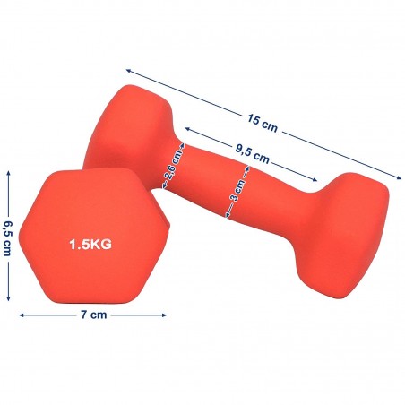 176749 Mancuerna de NEOPRENO 1,5KG Ejercicios jogging en el gimnasio o en casa