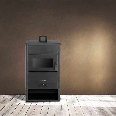 Estufa de leña FUBUCA B1 con compartimento para leña 9 KW 46,5X 39X80H cm 100m3