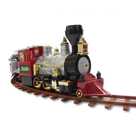 258109 Tren de árbol para Navidad con pilas 52 uds luces y sonidos 130x27 cm