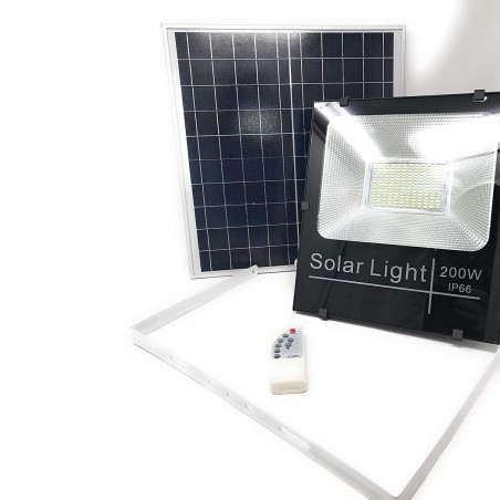011200 Faro 200W frío LED energía solar con crepúsculo y mando a distancia 6500k