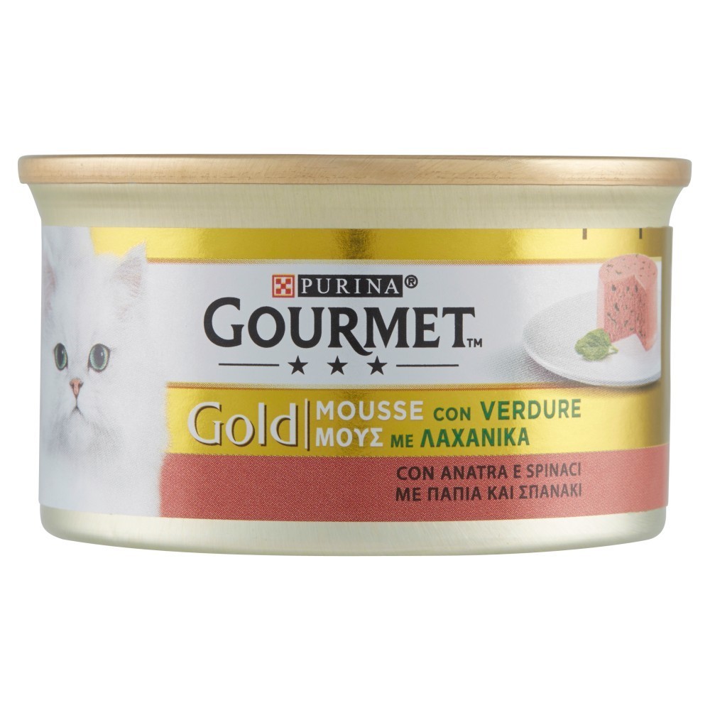 046933 Purina Gourmet mousse gold con espinacas y pato 85 gr para tu gato