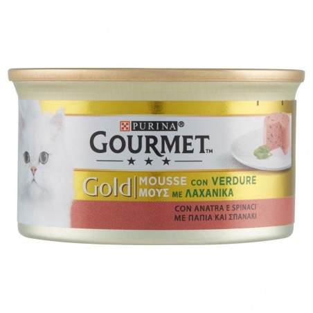 046933 Purina Gourmet mousse gold con espinacas y pato 85 gr para tu gato