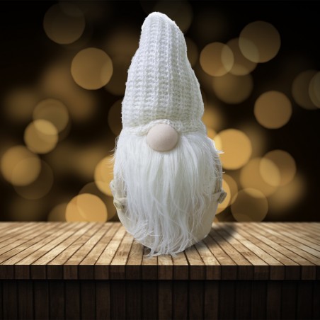 308029 Gnomo de Navidad para decoración blanco luz con pilas 15x15x45h cm