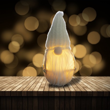 308029 Gnomo de Navidad para decoración blanco luz con pilas 15x15x45h cm