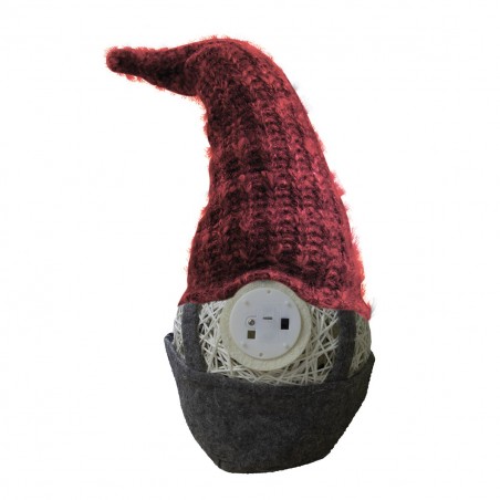 308030 Gnomo de Navidad para decoración Gris y Rojo 15x15x45h cm luz con pilas