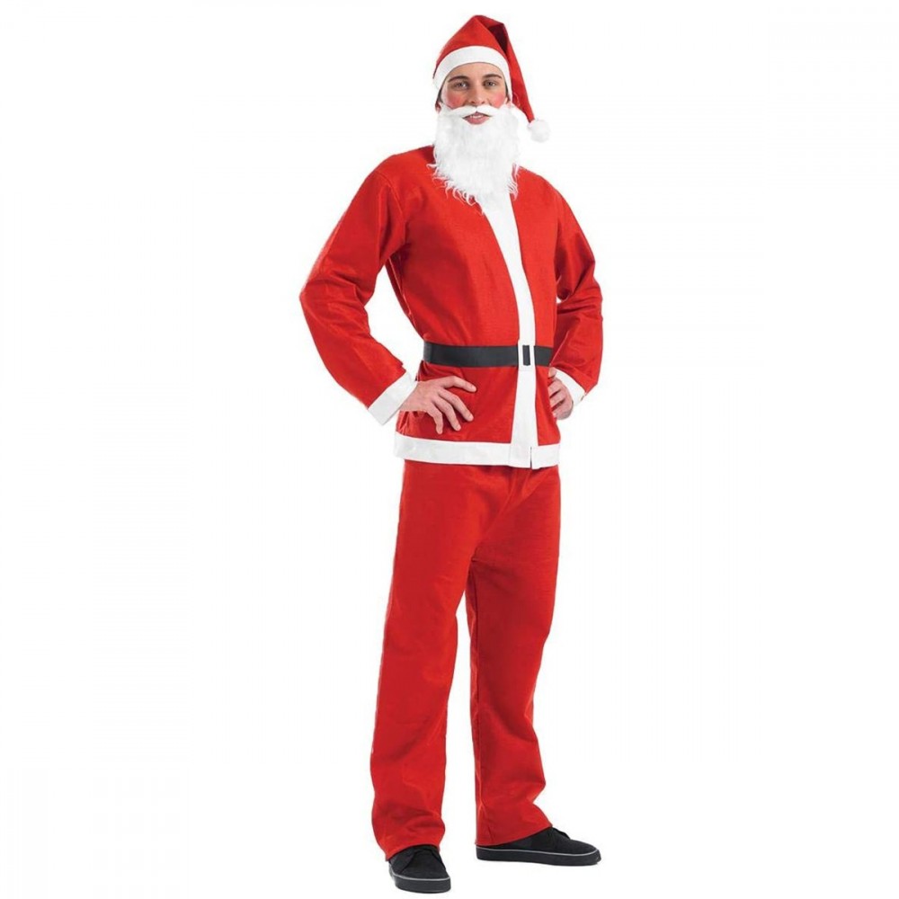 206470 Traje de Papá Noel talla única 5 piezas en poliéster y color ROJO