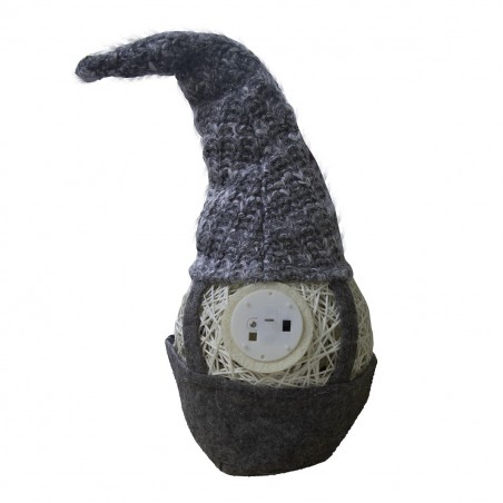 308027 Gnomo de Navidad para decoración Gris 15x15x45h cm luz con pilas