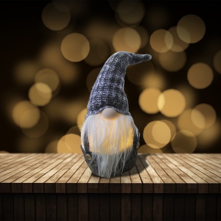 308027 Gnomo de Navidad para decoración Gris 15x15x45h cm luz con pilas