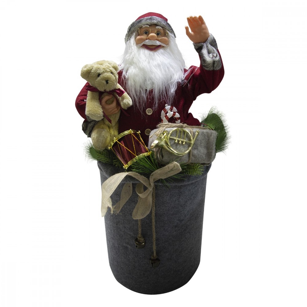 900638 Papá Noel rojo con saco gris para decoración 80cm música luces movimiento