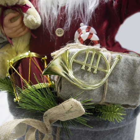 900638 Papá Noel rojo con saco gris para decoración 80cm música luces movimiento