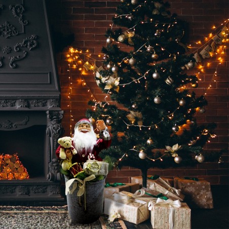 900638 Papá Noel rojo con saco gris para decoración 80cm música luces movimiento