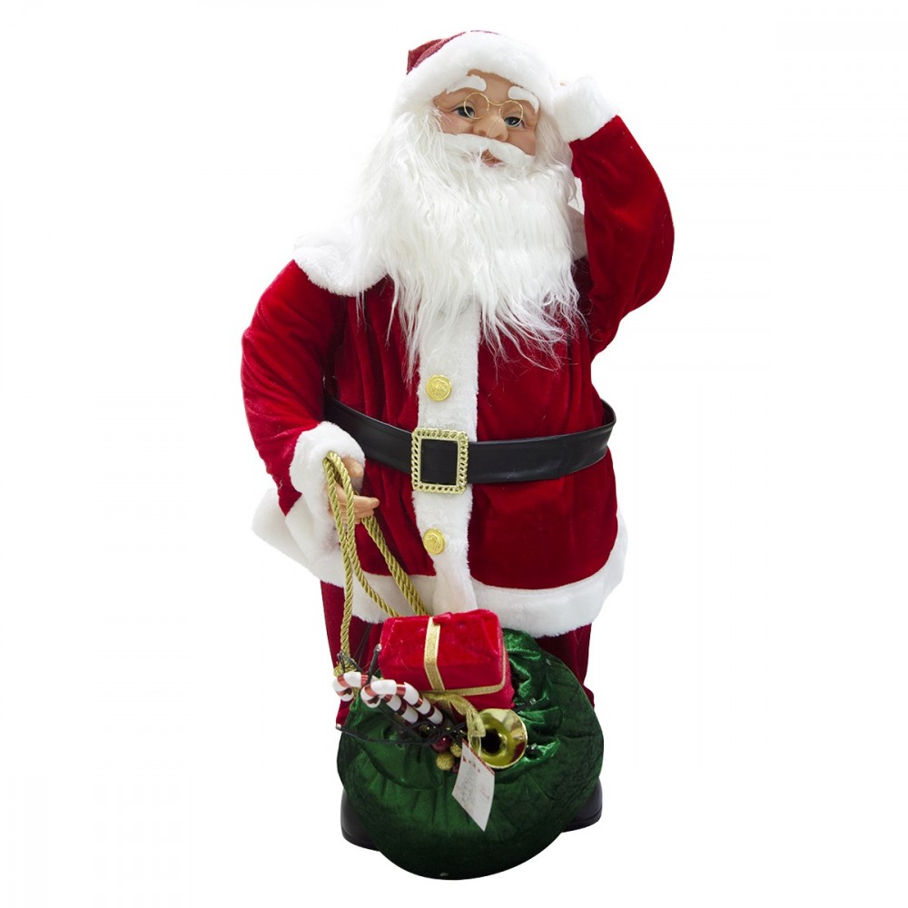 900652 Papá Noel rojo con saco para decoración 80cm música luces movimiento
