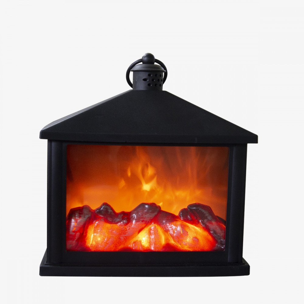 994852 Farol con fuego falso 20x9x20h chimenea LED color negro