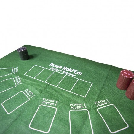 Juego Poker con estuche de viaje 150 fichas 1 baraja de cartas y alfombra CASINO