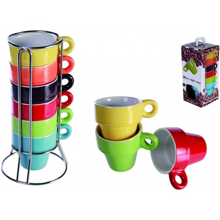 788086 Juego de 12 mini tazas para el café en varios colores con soporte 5x5 cm