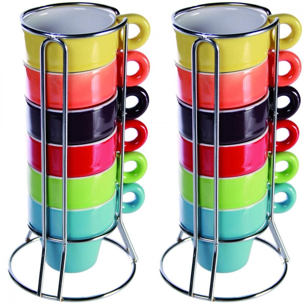 788086 Juego de 12 mini tazas para el café en varios colores con soporte 5x5 cm