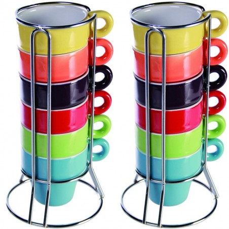 788086 Juego de 12 mini tazas para el café en varios colores con soporte 5x5 cm