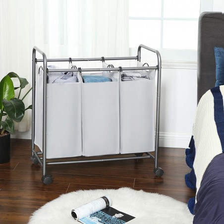 Carro para objetos y ropa con ruedas extraíbles y 3 bolsas - Cestas para la ropa