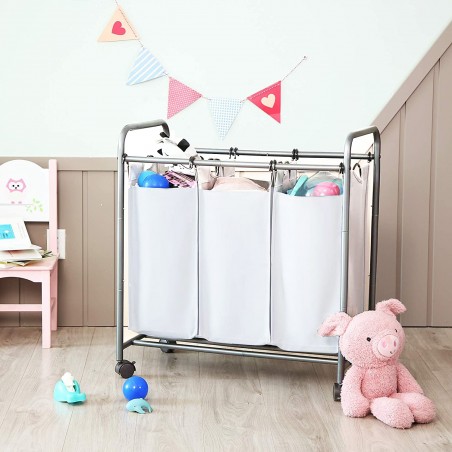 Carro para objetos y ropa con ruedas extraíbles y 3 bolsas - Cestas para la ropa