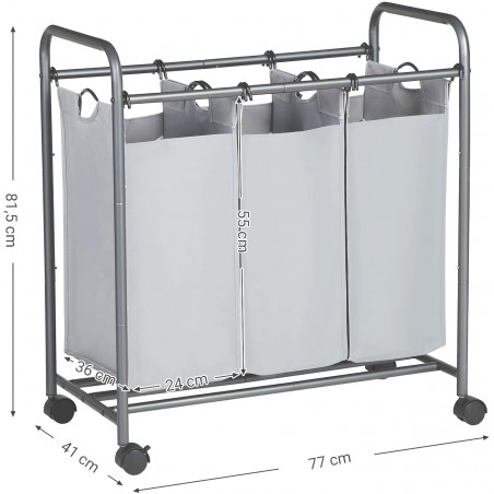 Carro para objetos y ropa con ruedas extraíbles y 3 bolsas - Cestas para la ropa