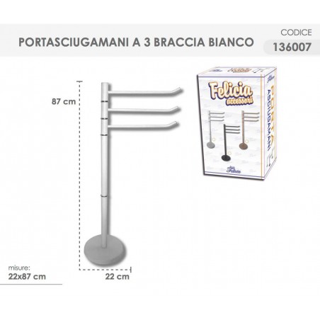 136007 Toallero para el baño Felicia color BLANCO con 3 brazos 22 x 87 cm