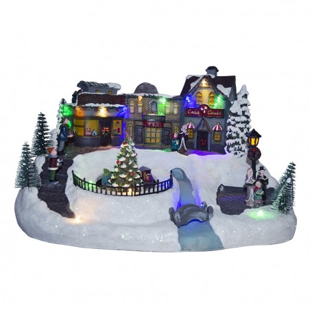361001 Decoración de pueblo navideño movimiento luces y música 37x27x21 cm