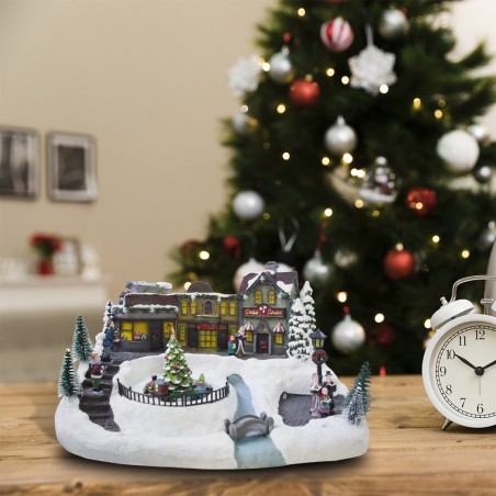 361001 Decoración de pueblo navideño movimiento luces y música 37x27x21 cm