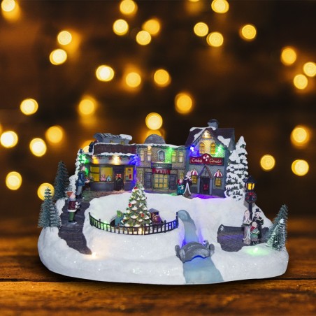 361001 Decoración de pueblo navideño movimiento luces y música 37x27x21 cm