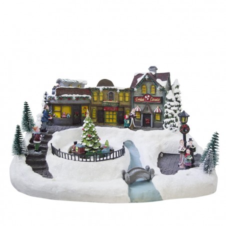 361001 Decoración de pueblo navideño movimiento luces y música 37x27x21 cm