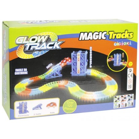 498903 Glow Track Magic 120 piezas de pista fluorescentes con ascensor y coche