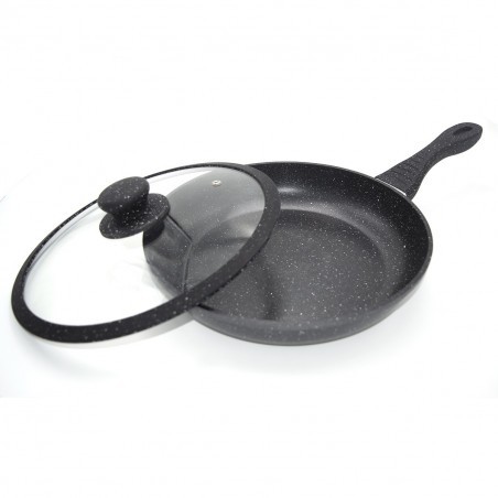 120001 Set 3 sartenes y 3 tapas DGBAVARIA Piedra de inducción NEGRA 20-24-28cm