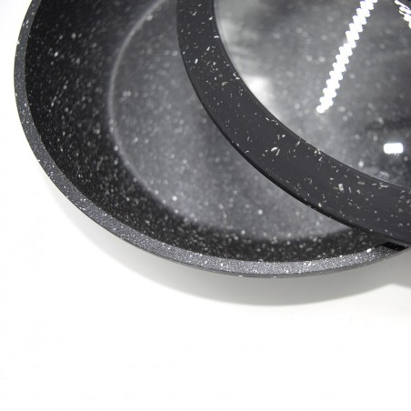 120001 Set 3 sartenes y 3 tapas DGBAVARIA Piedra de inducción NEGRA 20-24-28cm