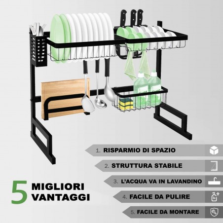 013005 Escurridor de platos en acero Emay 92x45hcm para encima del fregadero
