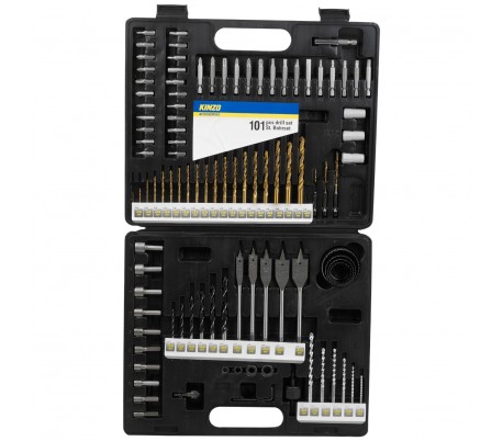 Maletín 101 piezas titanio taladro destornillador set hss madera metal mampostería KINZO