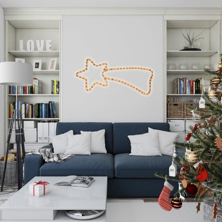 75181 Estrella fugaz de navidad con luces efecto cálido y marco metálico 65x30cm