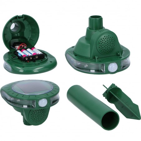 136271 Repelente por ultrasonido repele topos y animales con panel solar verde