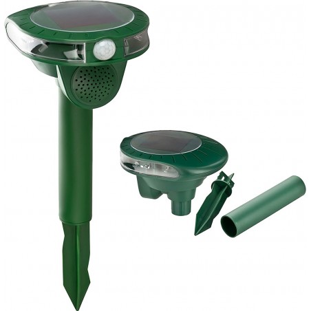 136271 Repelente por ultrasonido repele topos y animales con panel solar verde