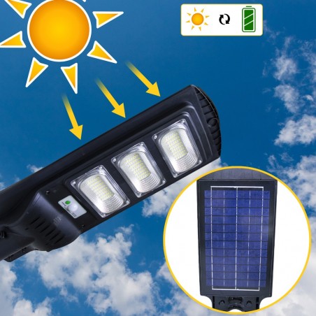 809002 Farola de carga solar mando a distancia y sensor crepuscular 90W 144LED