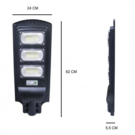 809002 Farola de carga solar mando a distancia y sensor crepuscular 90W 144LED