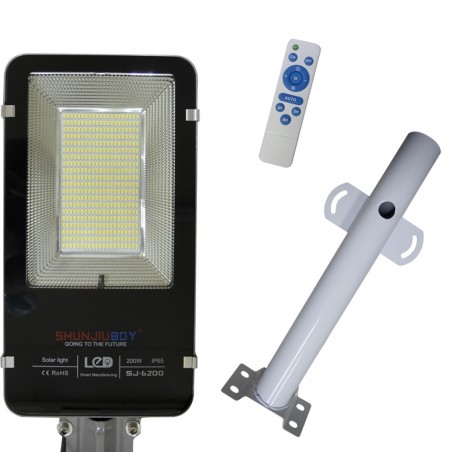 062004 Farola led de 200W con soporte y panel solar crepuscular