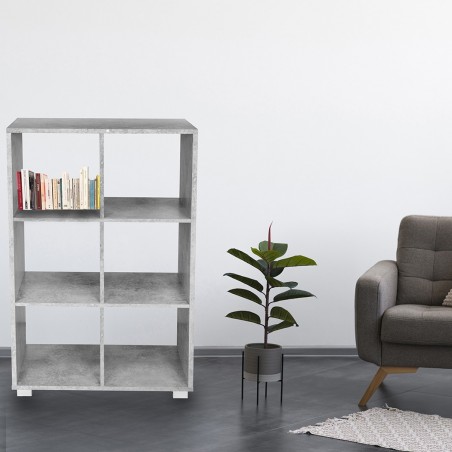 Librería de madera KUBO con 6 estantes equipada con pies 60x24xH99 cm