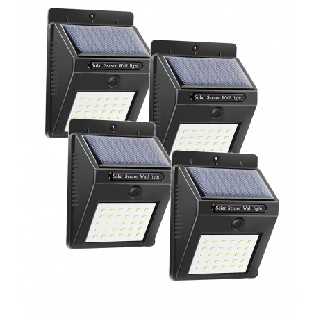 4 Focos de pared de carga solar y sensor de movimiento SMD 20 LED 1200mAH