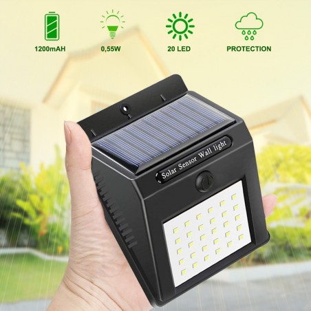 2 Focos de pared de carga solar y sensor de movimiento SMD 20 LED 1200mAH