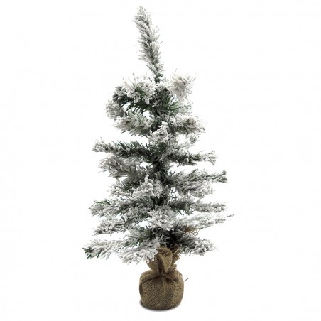 309018 Árbol Navidad 42 ramas plegables PVC 60hcm cubierto de nieve base de yute