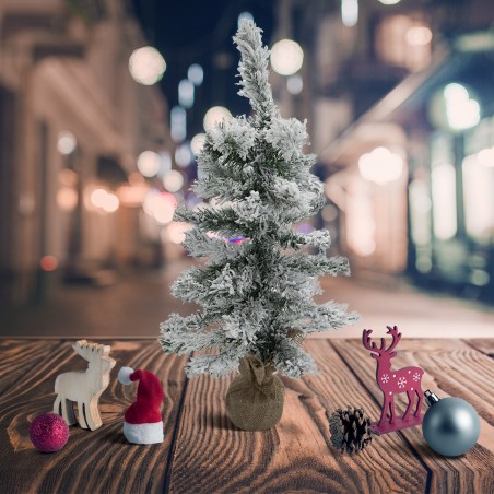 309018 Árbol Navidad 42 ramas plegables PVC 60hcm cubierto de nieve base de yute