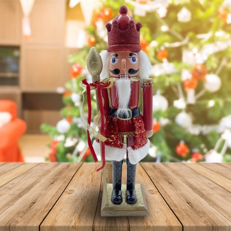 392001 Soldado cascanueces 40h cm con cetro decoración navideña ROJO