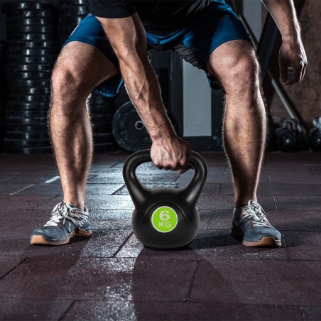 186953 Pesas rusas Kettlebell fitness 6kg en pvc con arena y mango anti-roces