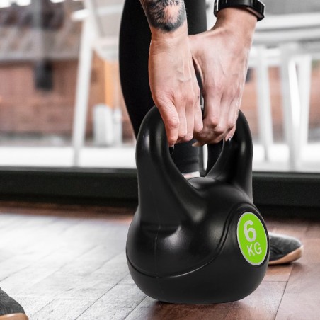 186953 Pesas rusas Kettlebell fitness 6kg en pvc con arena y mango anti-roces