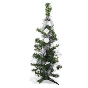 343636 Árbol de Navidad de mesa verde y gris 60H cm con adornos en ramas