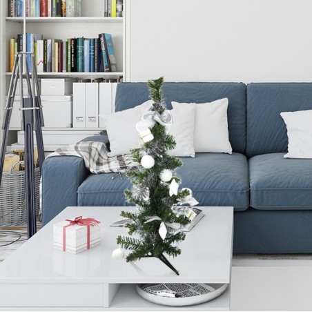 343636 Árbol de Navidad de mesa verde y gris 60H cm con adornos en ramas